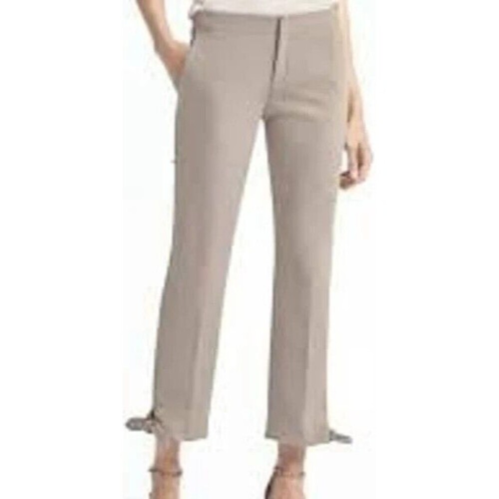 Banana Republic Ankle Pants Avery Straight Leg Tie Hem Khaki Beige Classic 4
